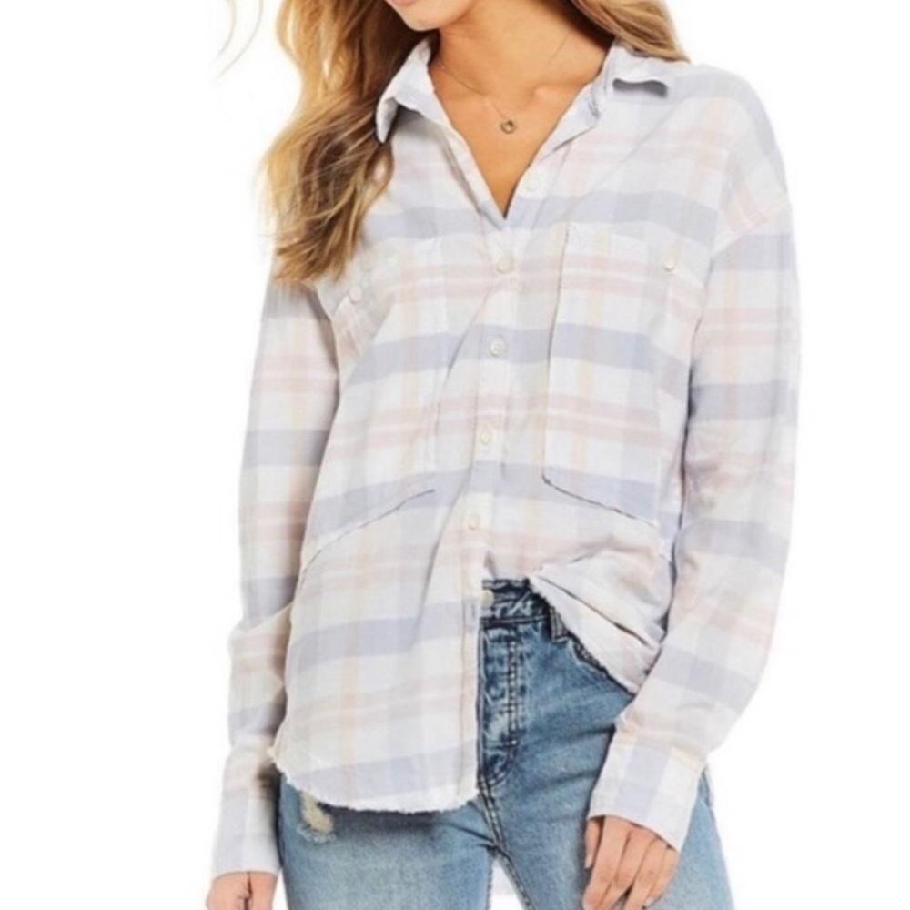 Free People Loveland Plaid Button Down Shirt Small